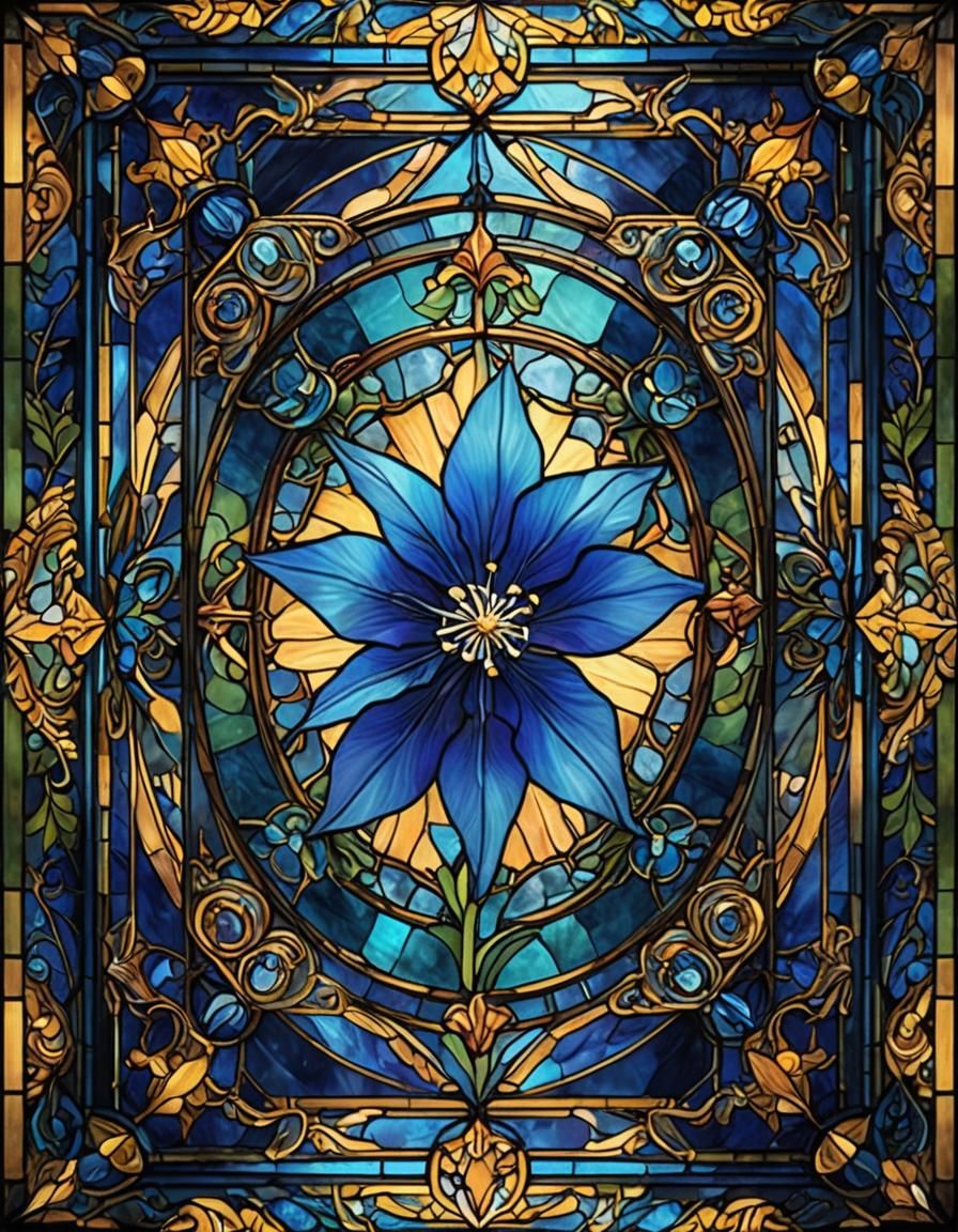 Blue Columbine in Stained Glass Kaleidoscope