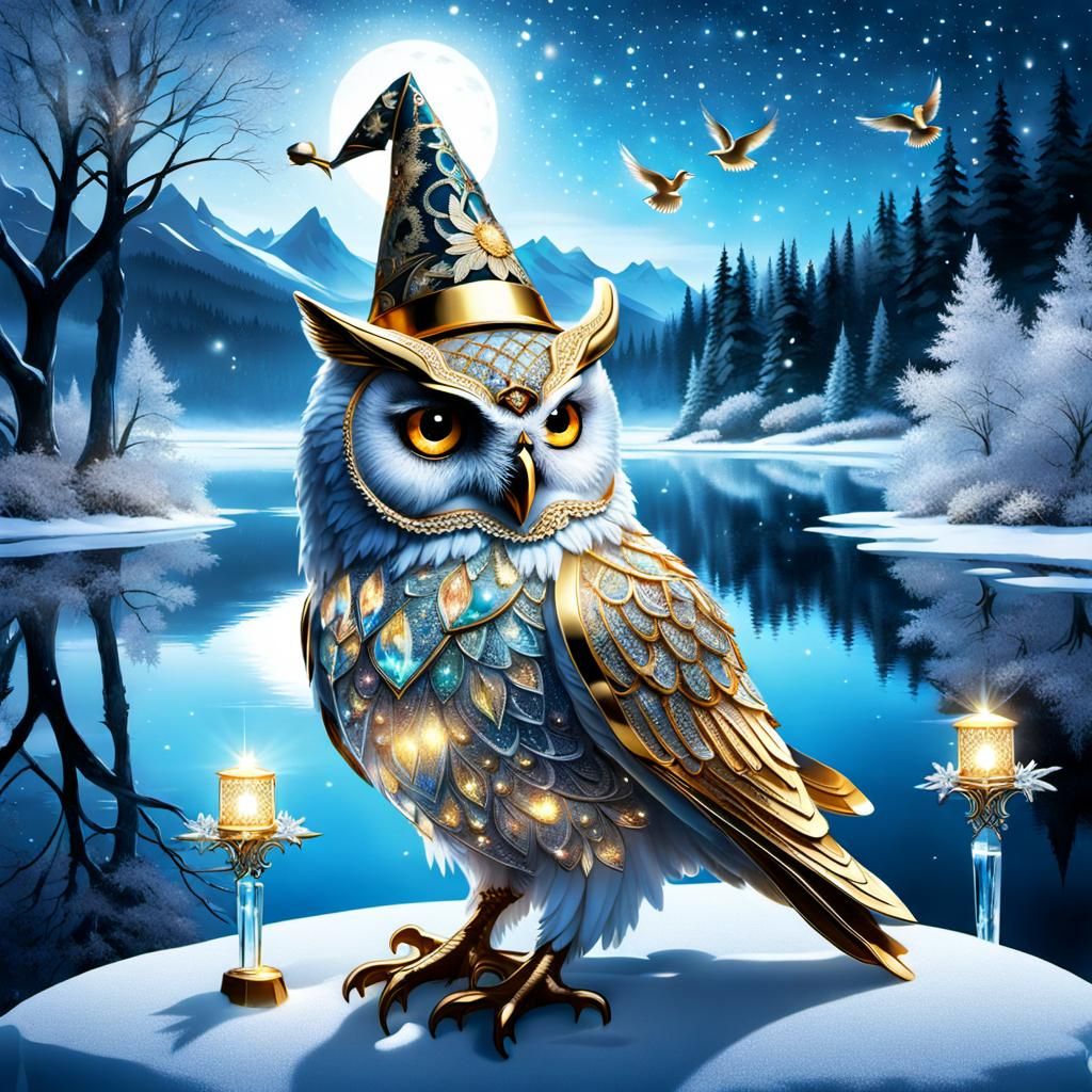 Crystal Owl Wizard in Winter Wonderland