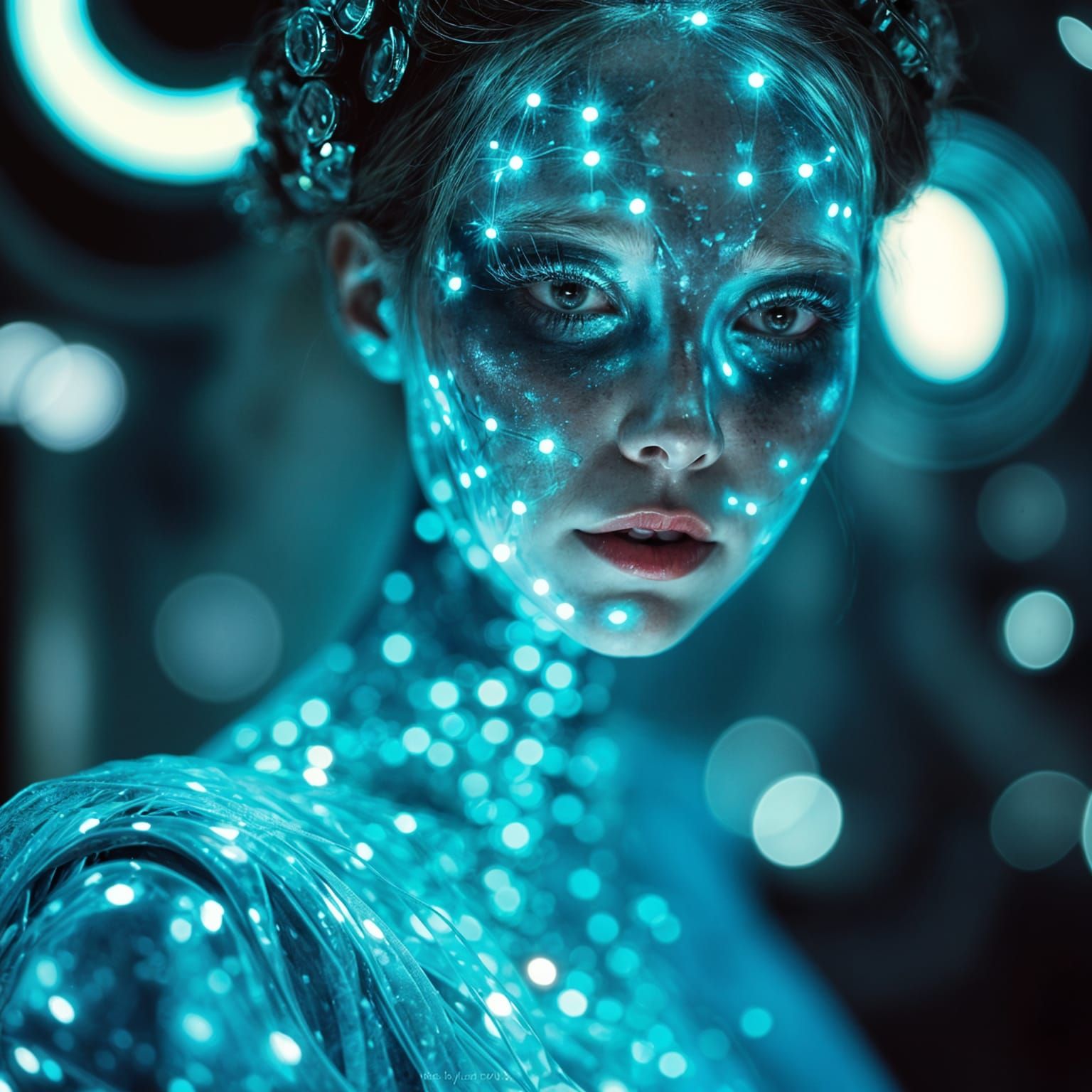 Gilded Cyborg Marionette in Futuristic Laboratory