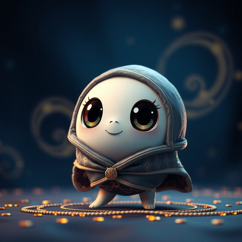 Vibrant Mascot in Fantasy Attire, Set Against a Rich Blue Ba...