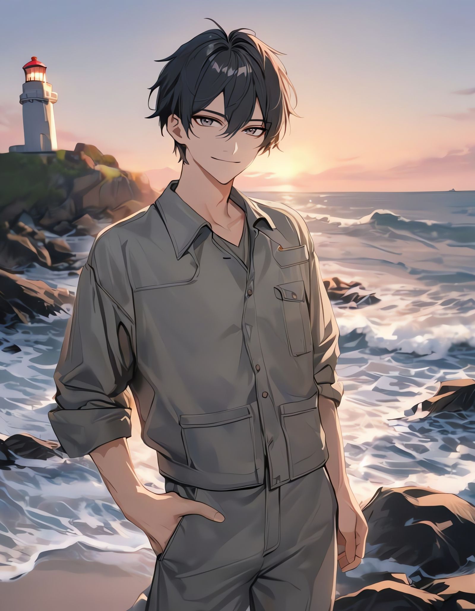 Bishounen Cowboy Stands Tall by the Lighthouse