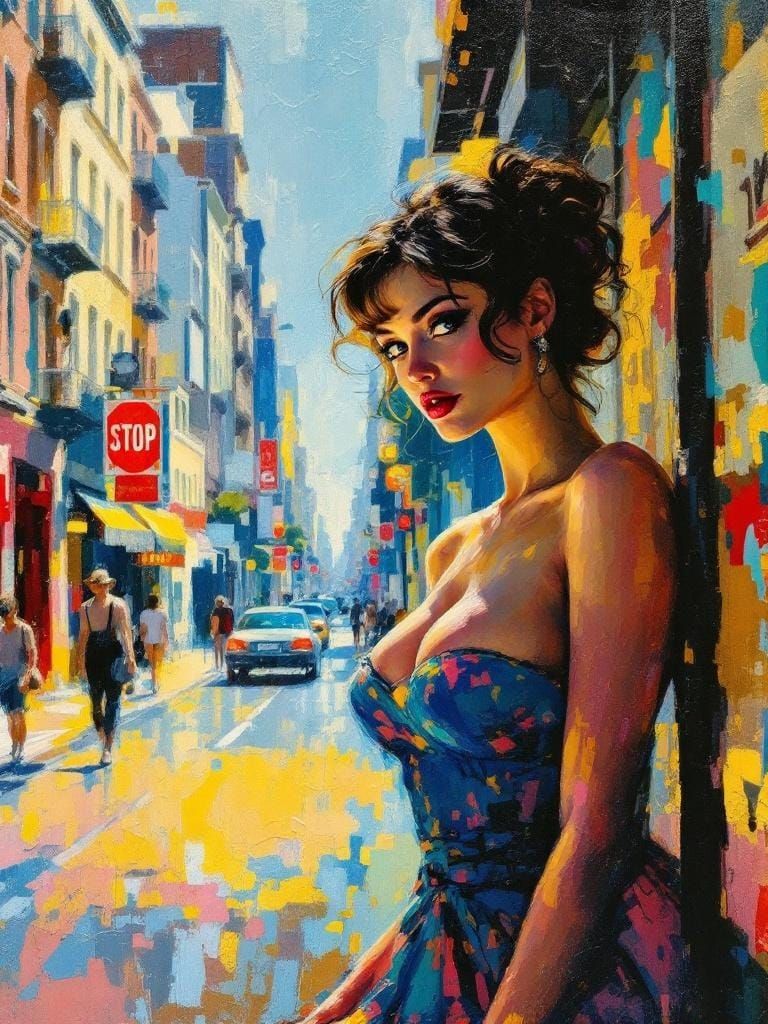 Nairobi Street Scene in Encaustic Impressionist Style