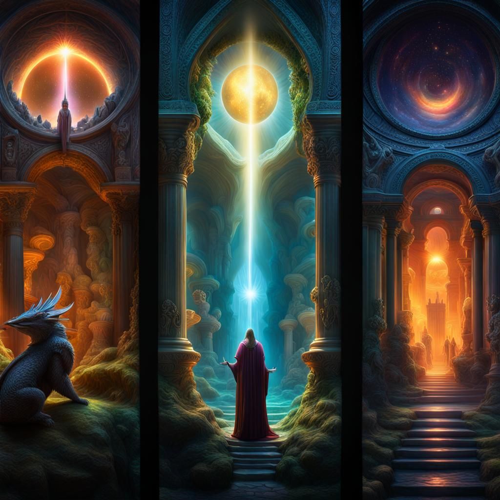 Triptych of Sinister, Village, and Celestial Realms