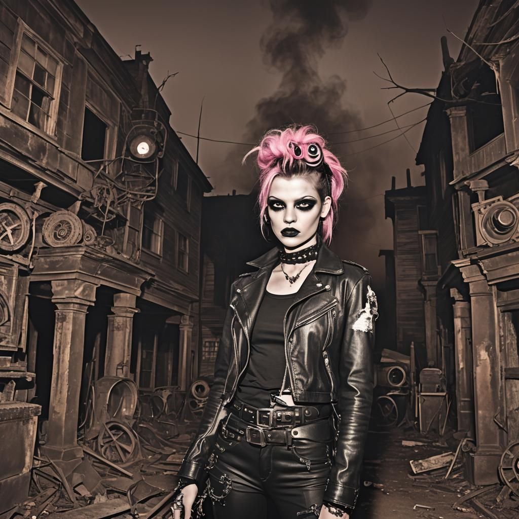 Punk Fashion Model in Sepia Gothic Graveyard