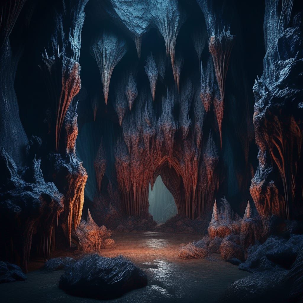 Gothic Cave with Stalagmites: Detailed Matte Painting