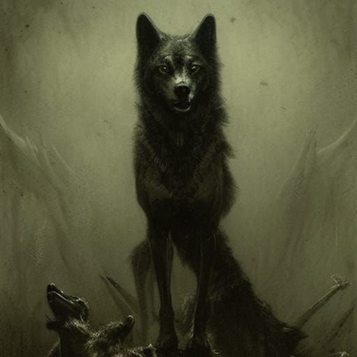 Black Wolf in Gothic Horror Style