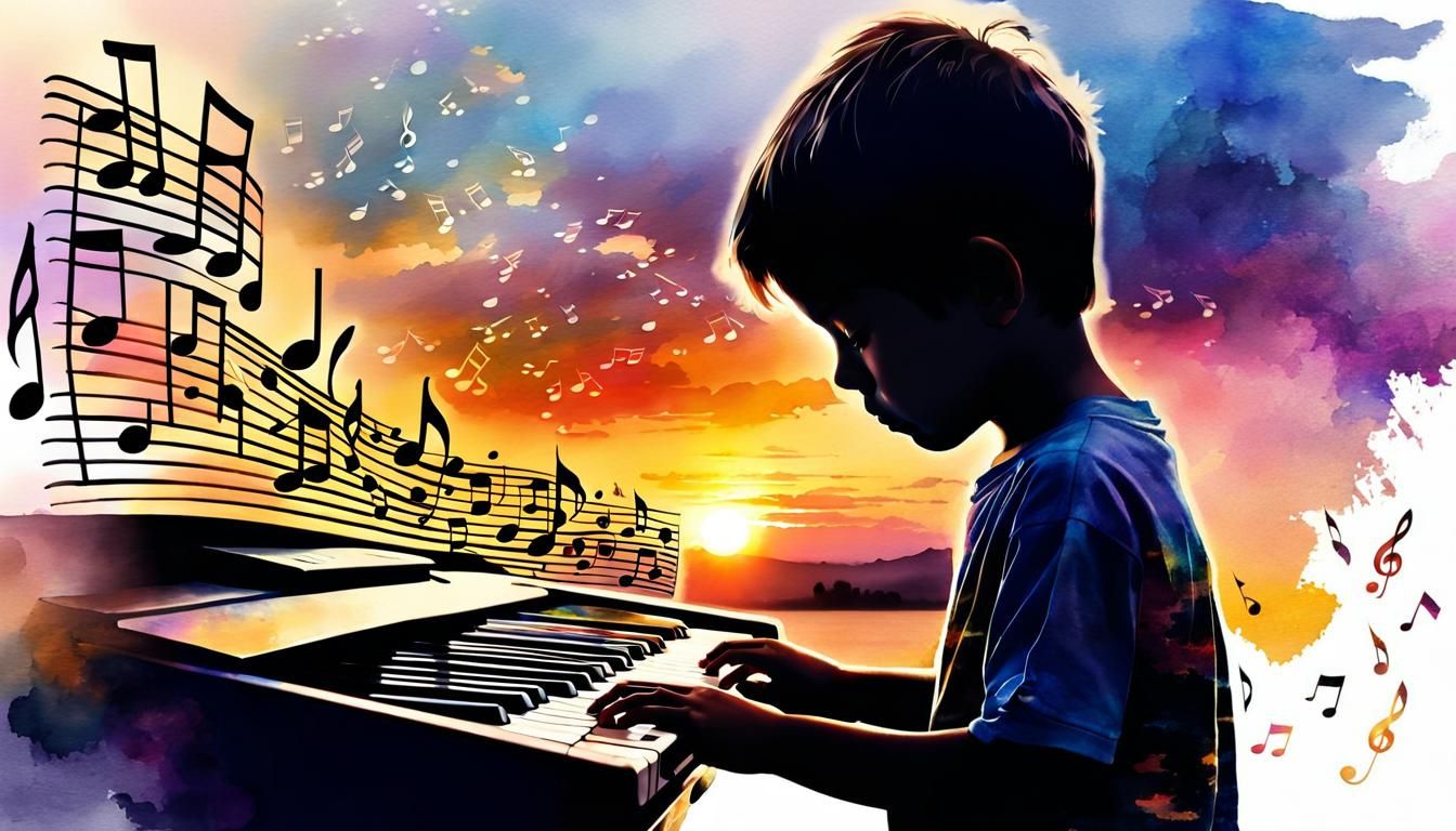 Fantasy Realm: Boy's Keyboard Silhouette in Watercolor