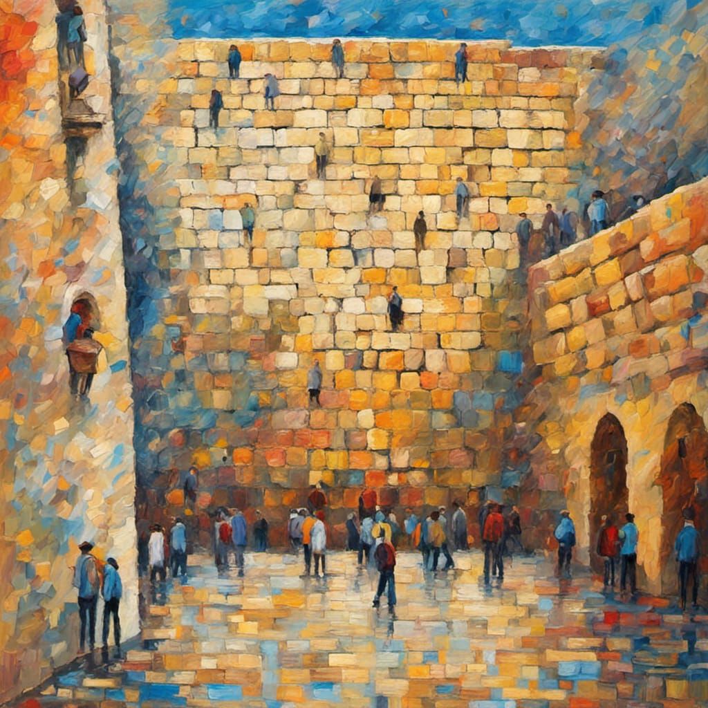 Western Wall, Israel: Neo-Impressionist Oil Painting