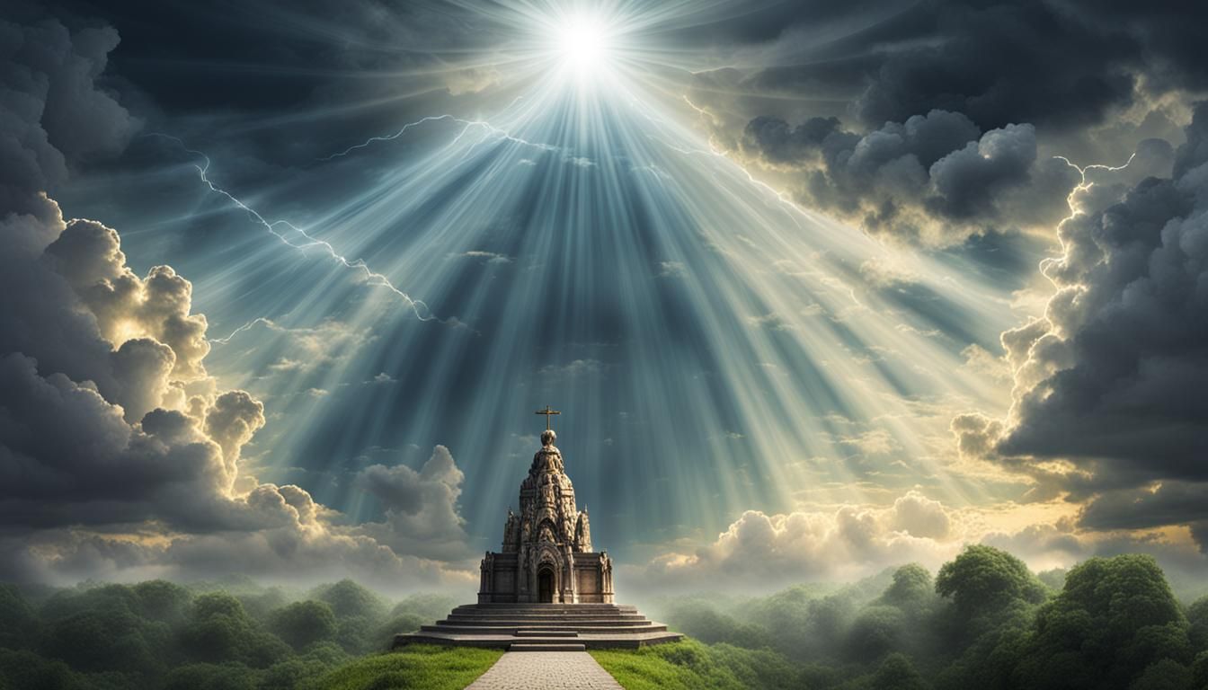 Mythic God Descends in Cloudy Sky