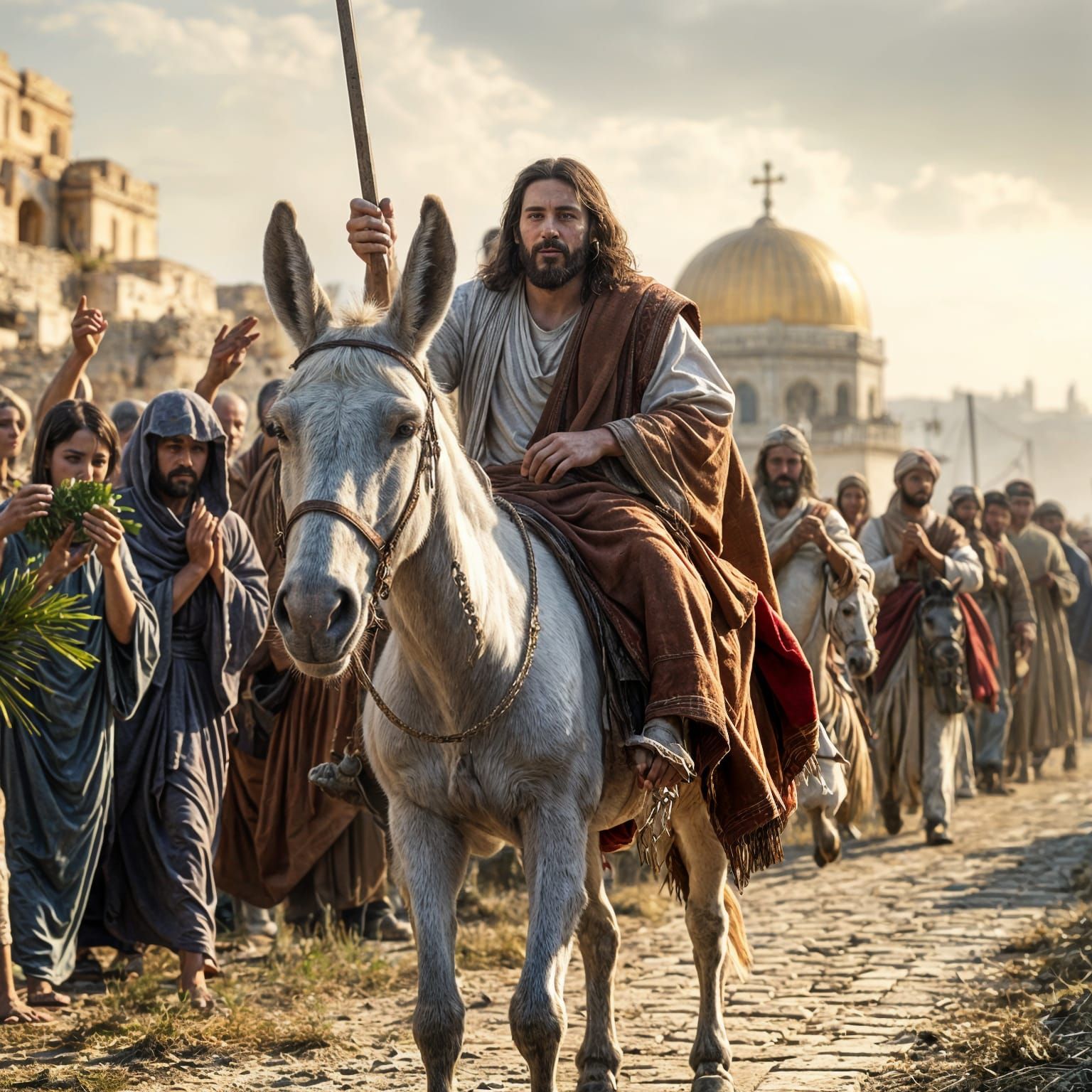 Jesus Enters Jerusalem on a White Donkey