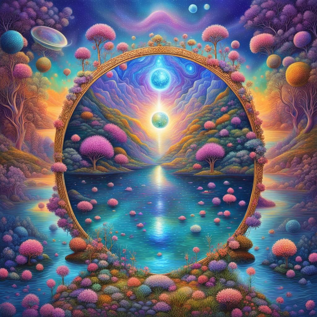 Holographic Astral Cosmic Dreamscape in Mixed Media