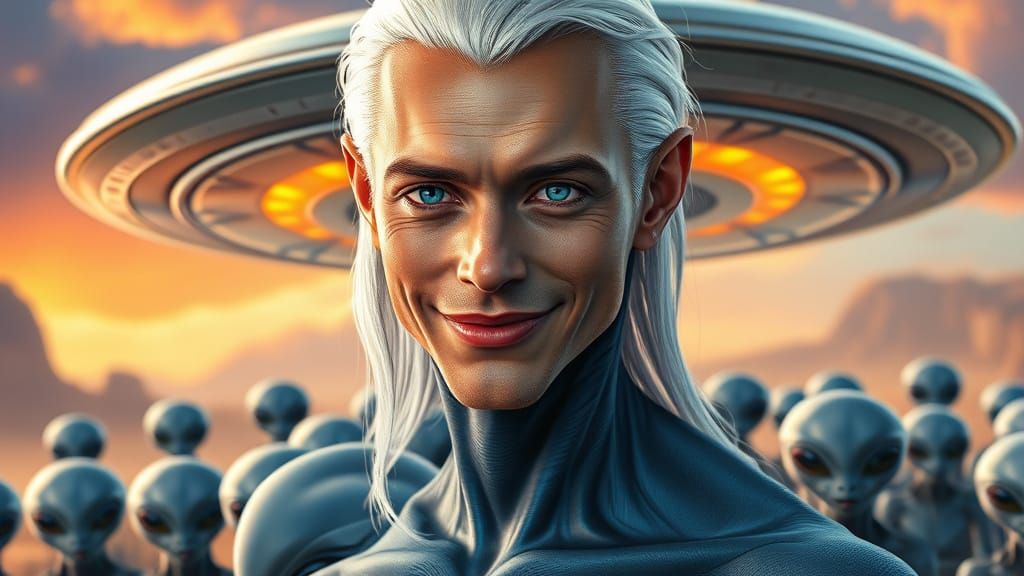 Pleiadian Alien with Greys in Hyperrealistic Concept Art