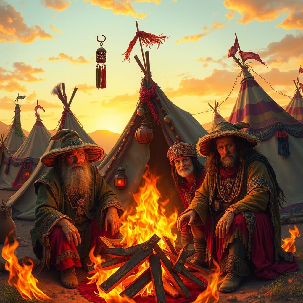 Romantic Gypsy Camp Amidst a Swirling Ring of Fire