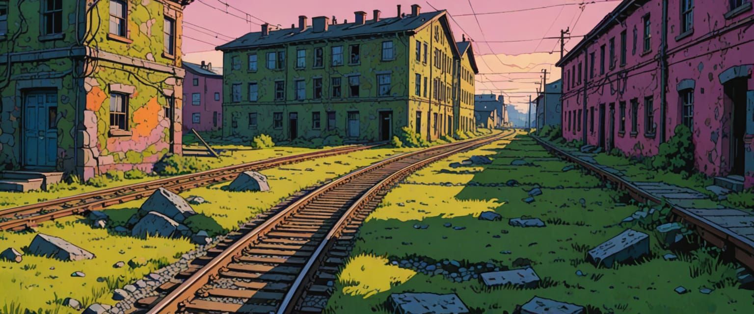 Industrial Wasteland: Comic Book Style Watercolor Painting