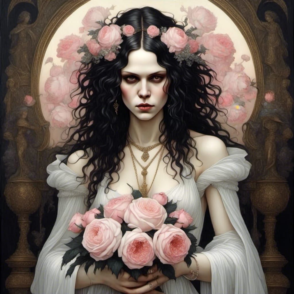 Beautiful Blushing Bride Holding Bouquet