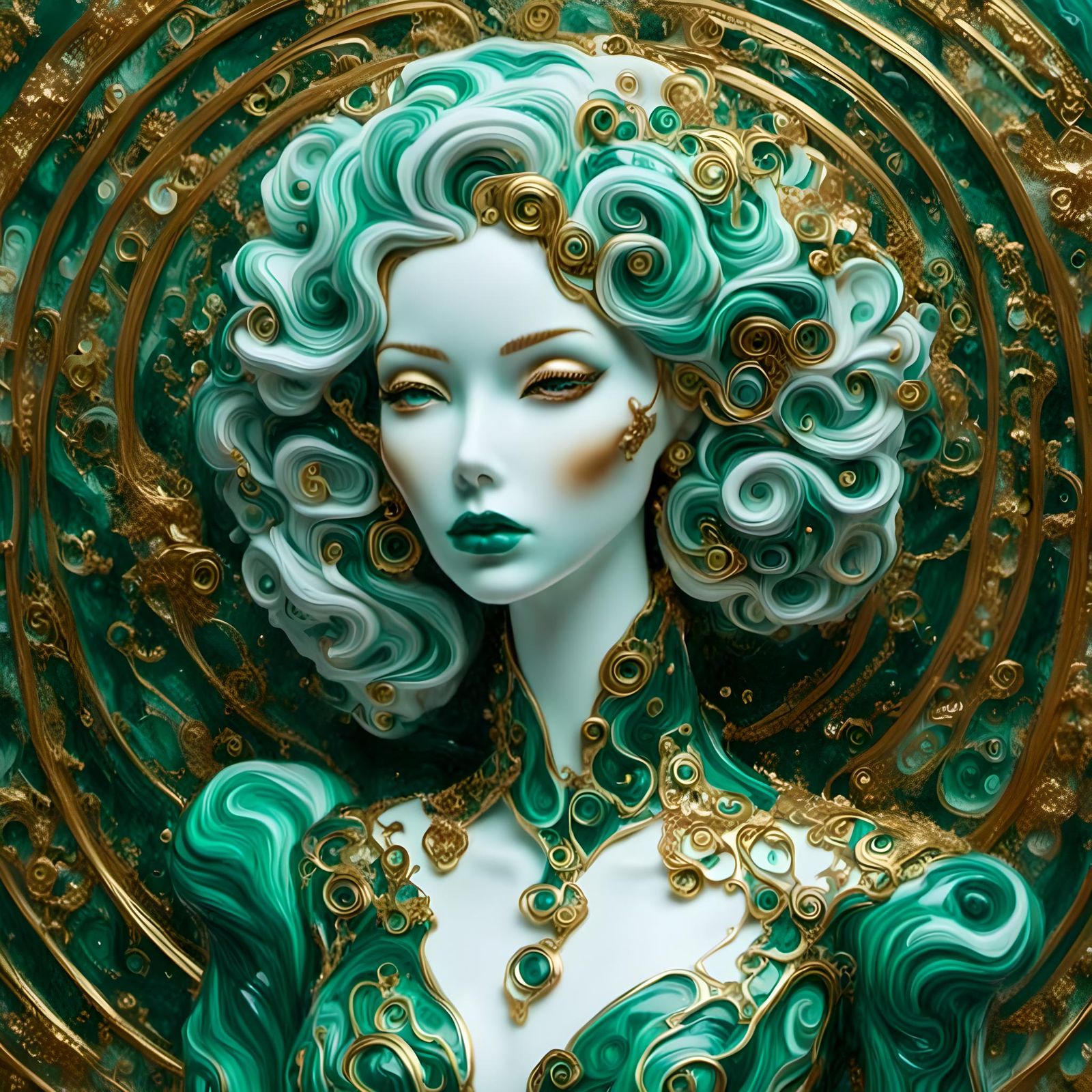 Surreal Woman with Staircase Headpiece and Neon Lips