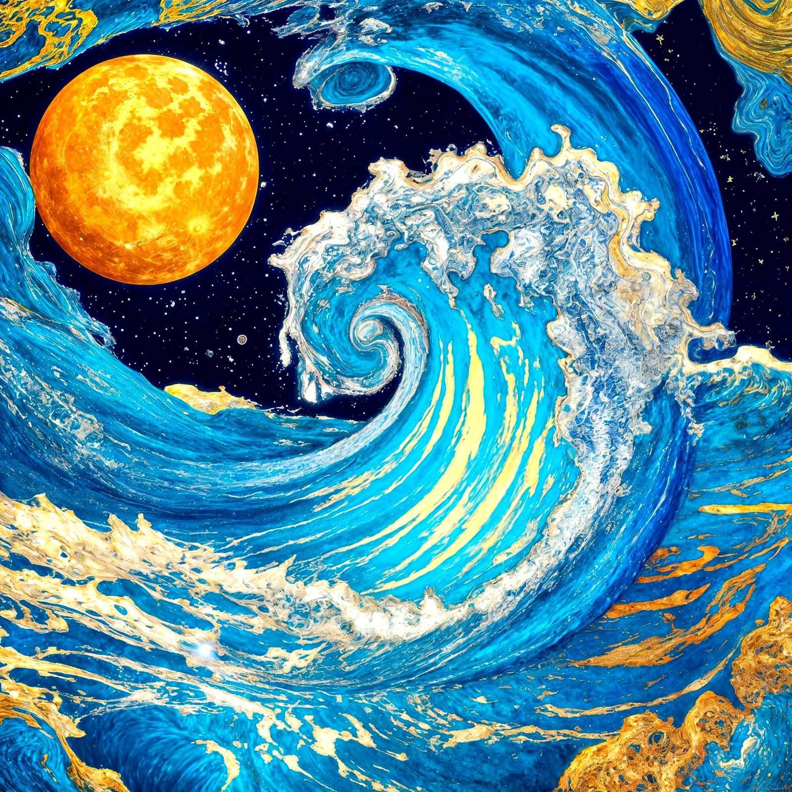 Psychedelic Moonlit Seascape in Digital Art Style