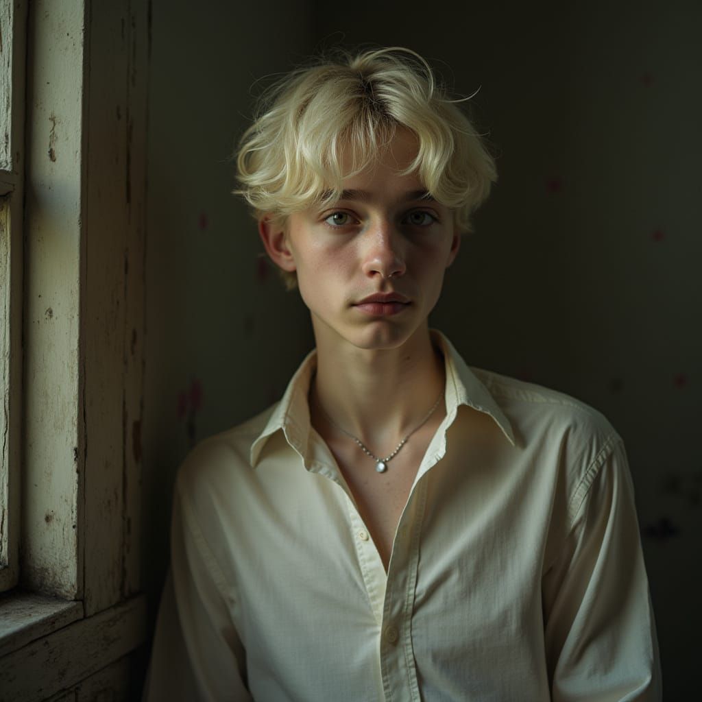 Introspective Teenager in Soft Boy Aesthetic, Film Grain Sty...