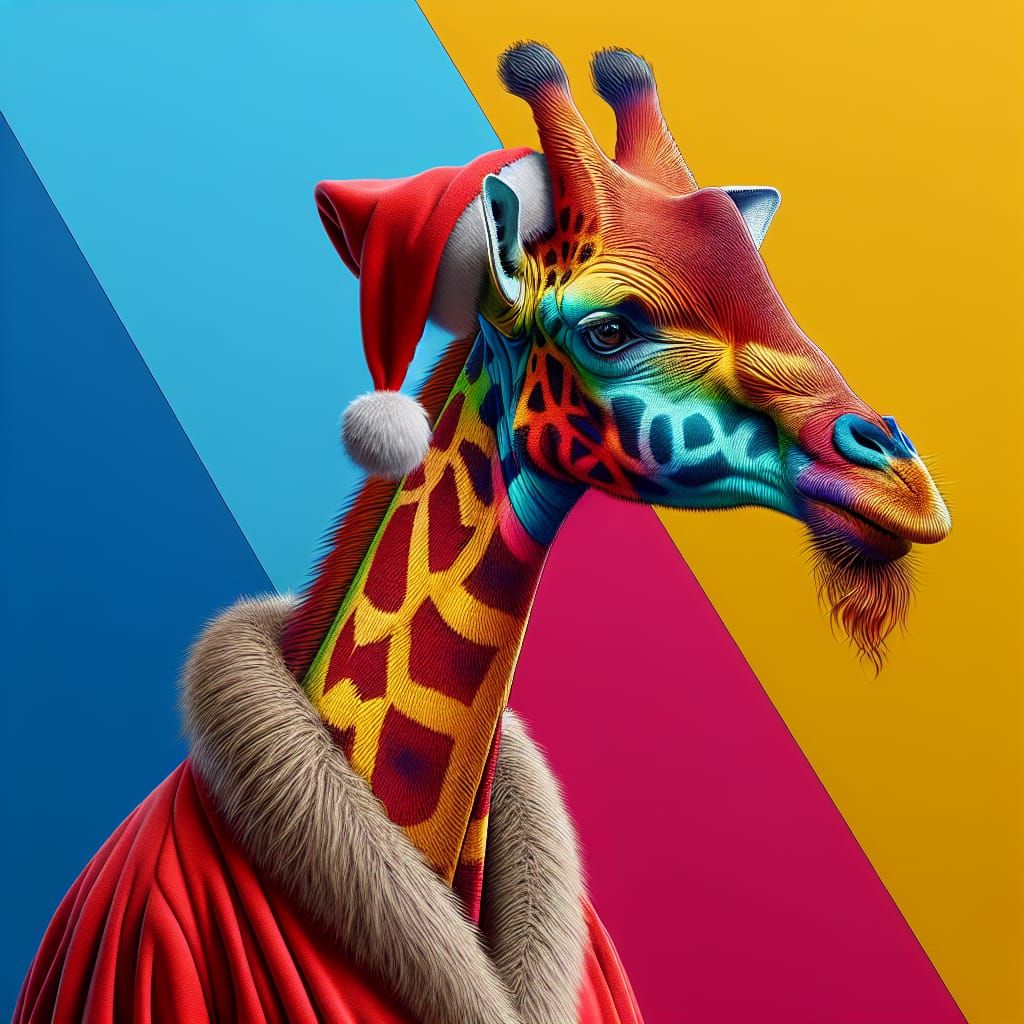 Surreal Hyperrealistic Giraffe Santa in Mid-Shot Delight