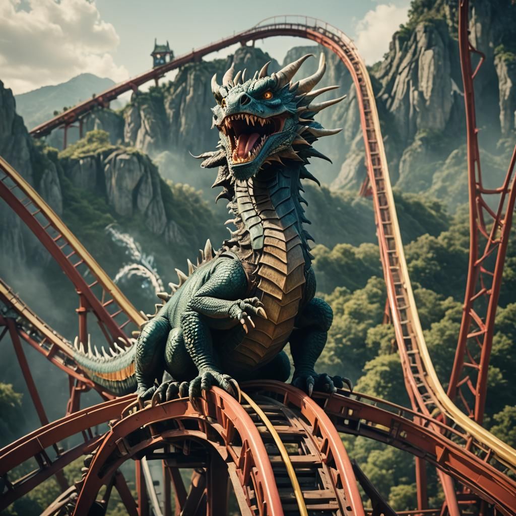 Dragon's Thrilling Roller Coaster Ride: Cinematic Film Still