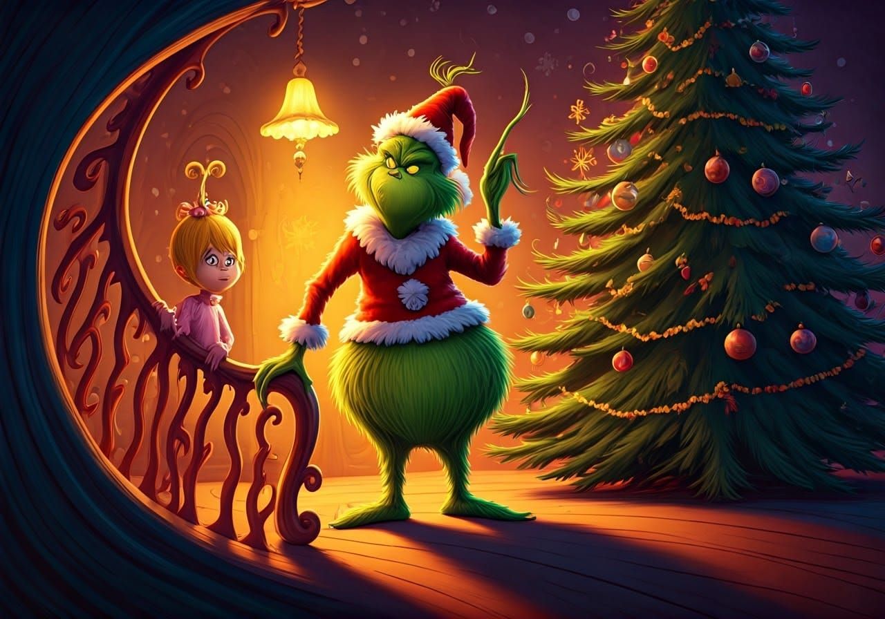 Surreal Whimsy of Whoville Christmas Chaos in Dr. Seuss Styl...