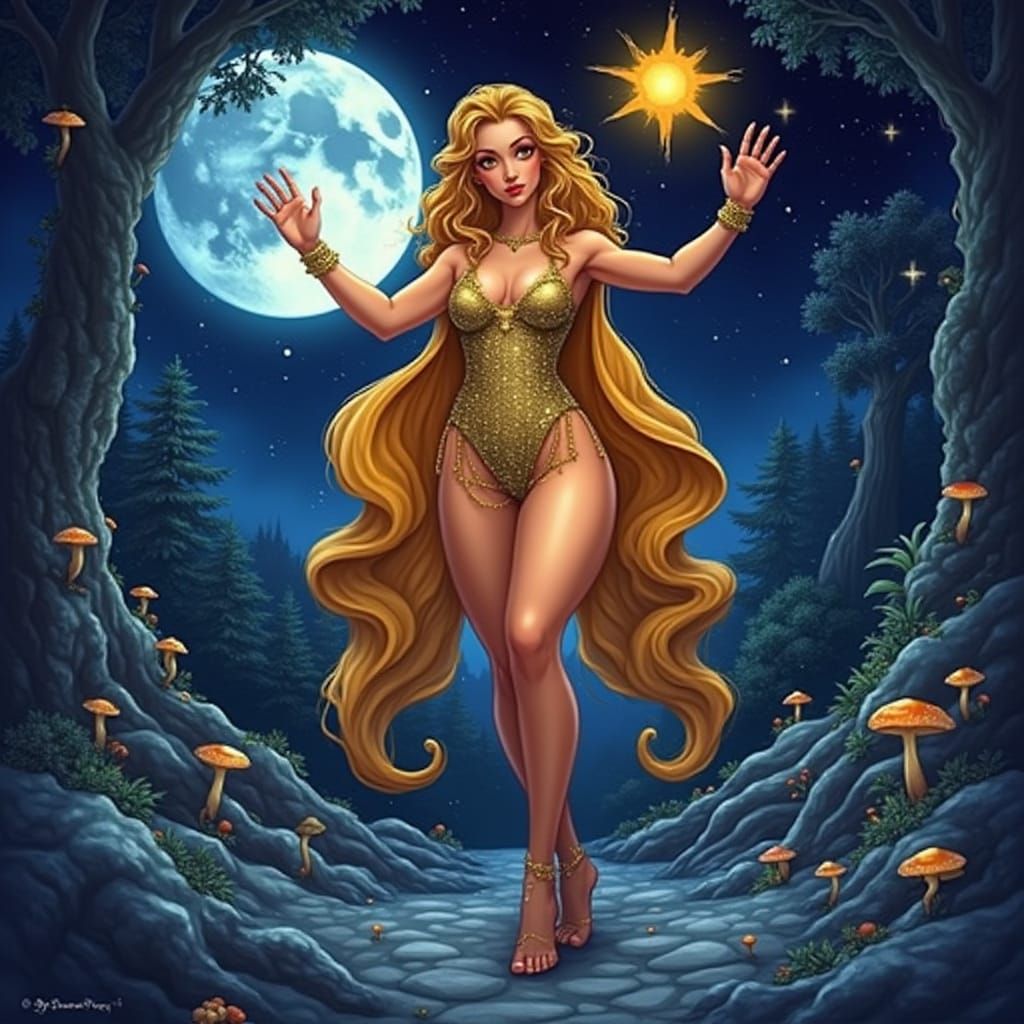 Bioluminescent Forest Wanderer in Romantic Illustration Styl...