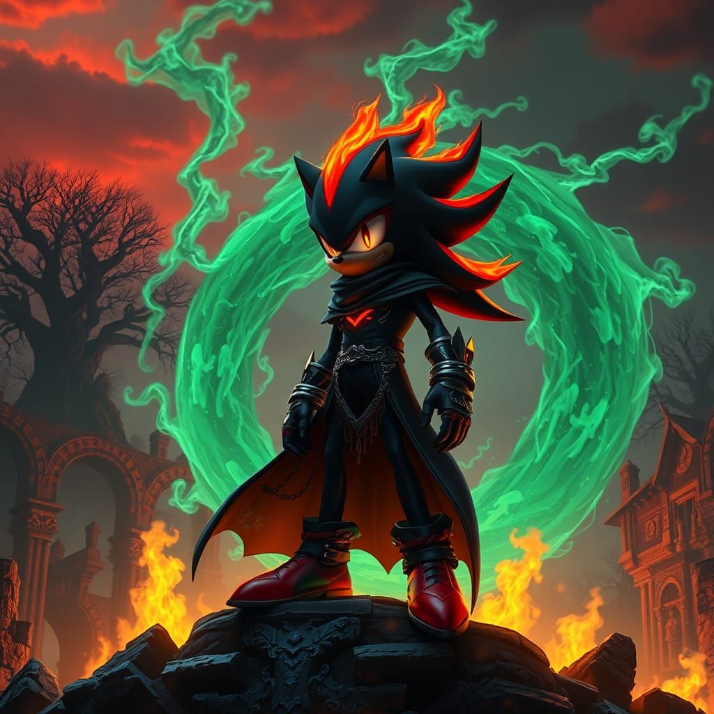 Shadow Hedgehog as Ghost Rider in Ethereal Flames