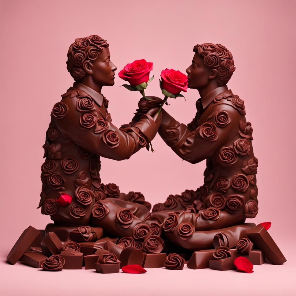Chocolate Figures Exchanging Roses