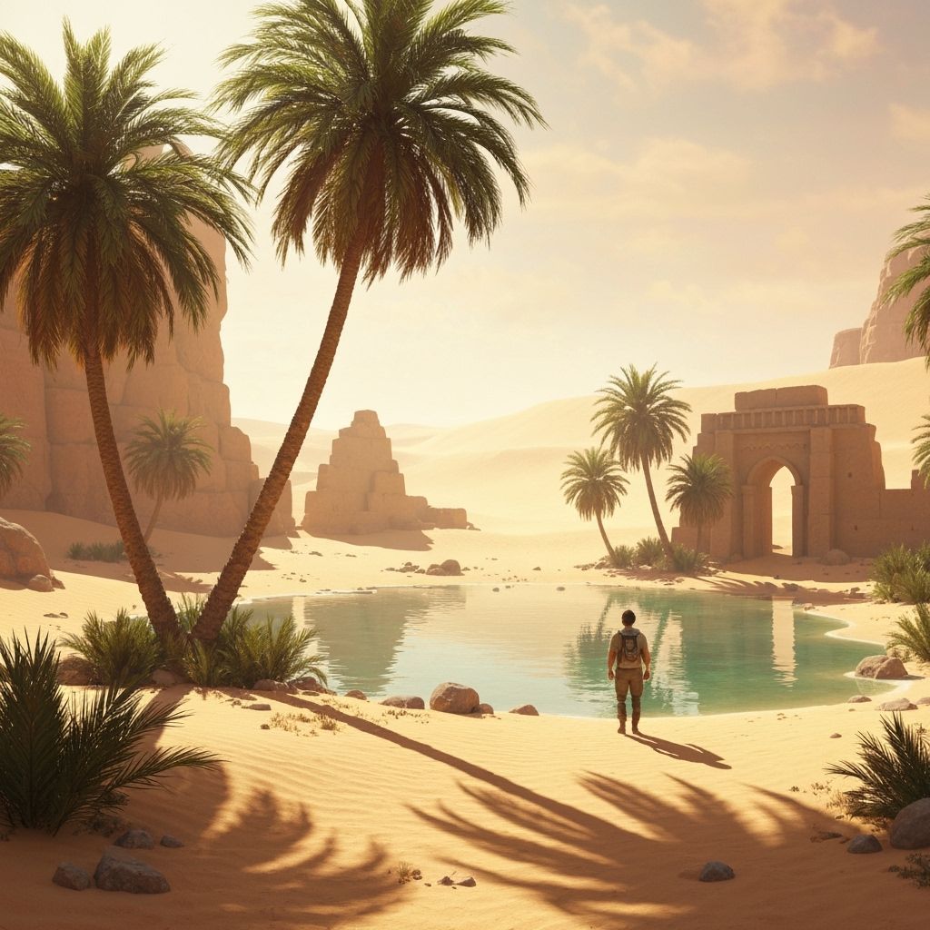 Hyperrealistic Desert Oasis Discovery