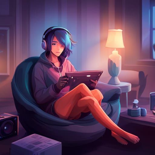 Anime Teenage Gamer in Pastel Colors