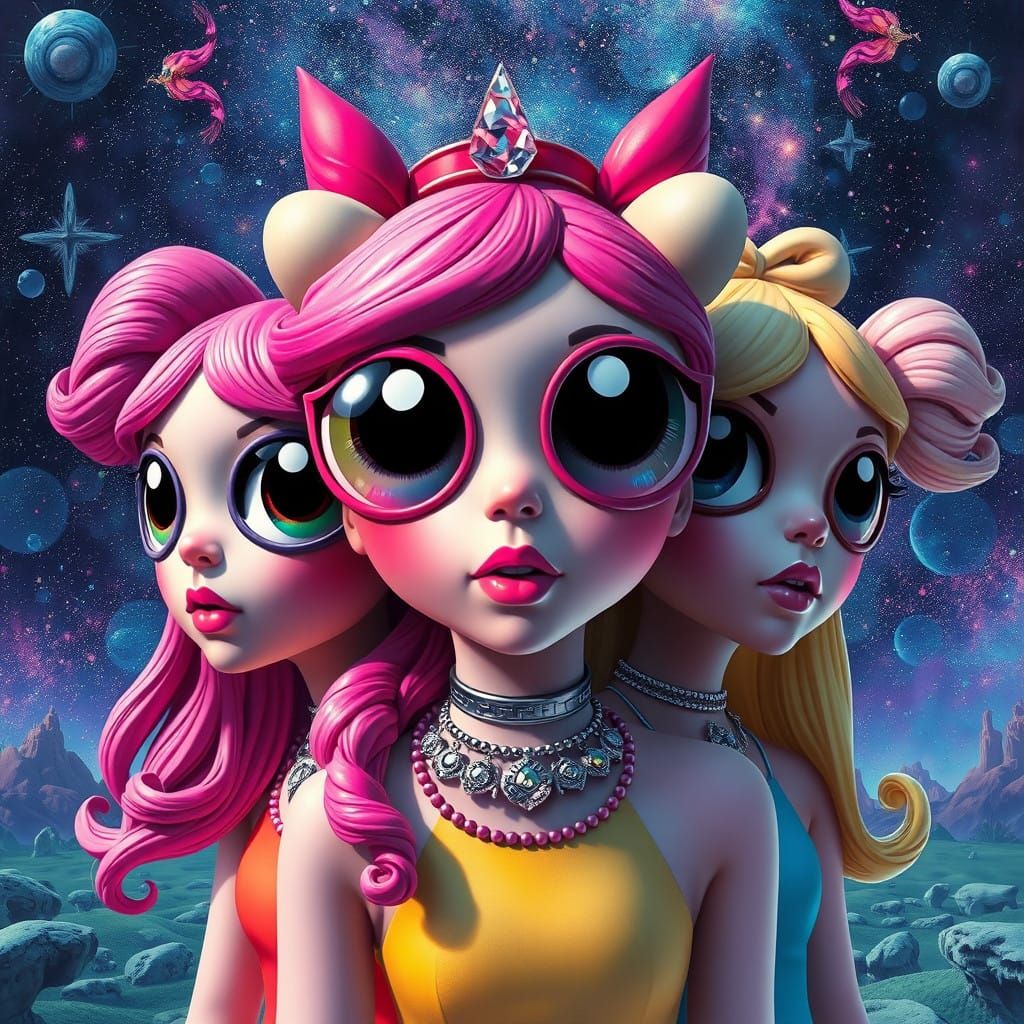 Psychedelic Powerpuff Girls Portraits in Vibrant, Ultra-Real...