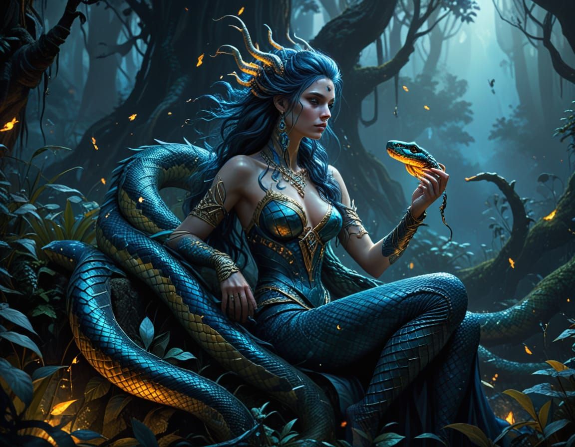 Serpent Goddess Reigns in Mystical Forest