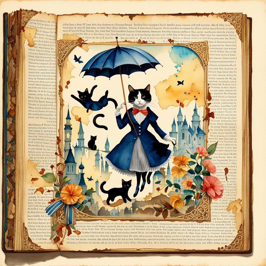 Anthropomorphic Cats Recreate Mary Poppins in Watercolor