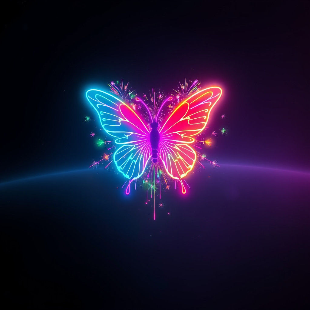 Neon Butterfly Silhouette in Distant Space