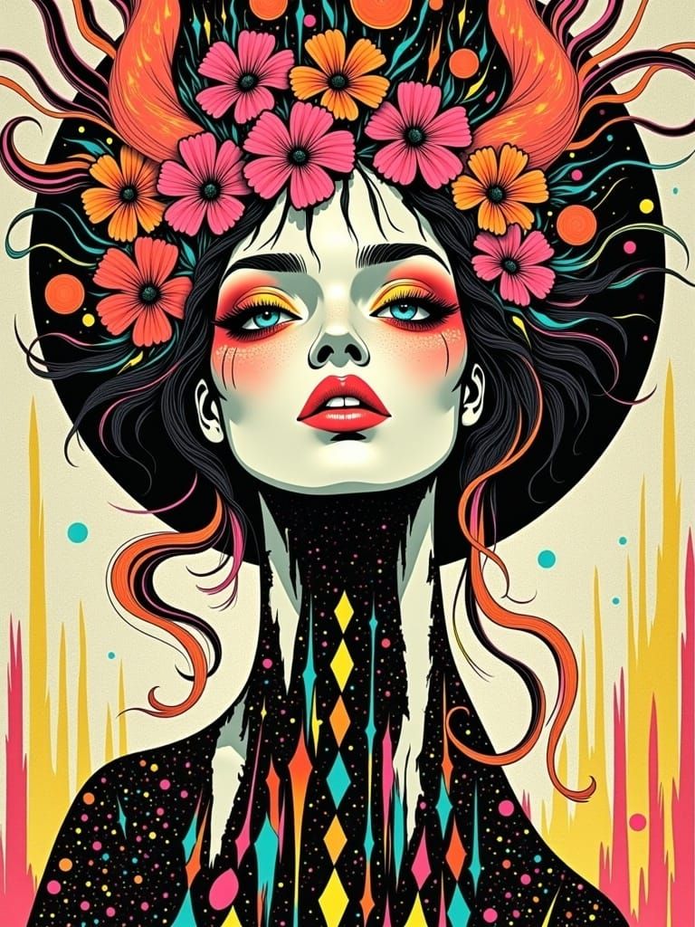 Flower Demon Tiefling Woman Comic Illustration