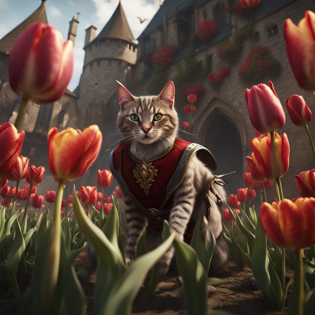 Medieval Cat's Epic Battle Against Giant Tulips