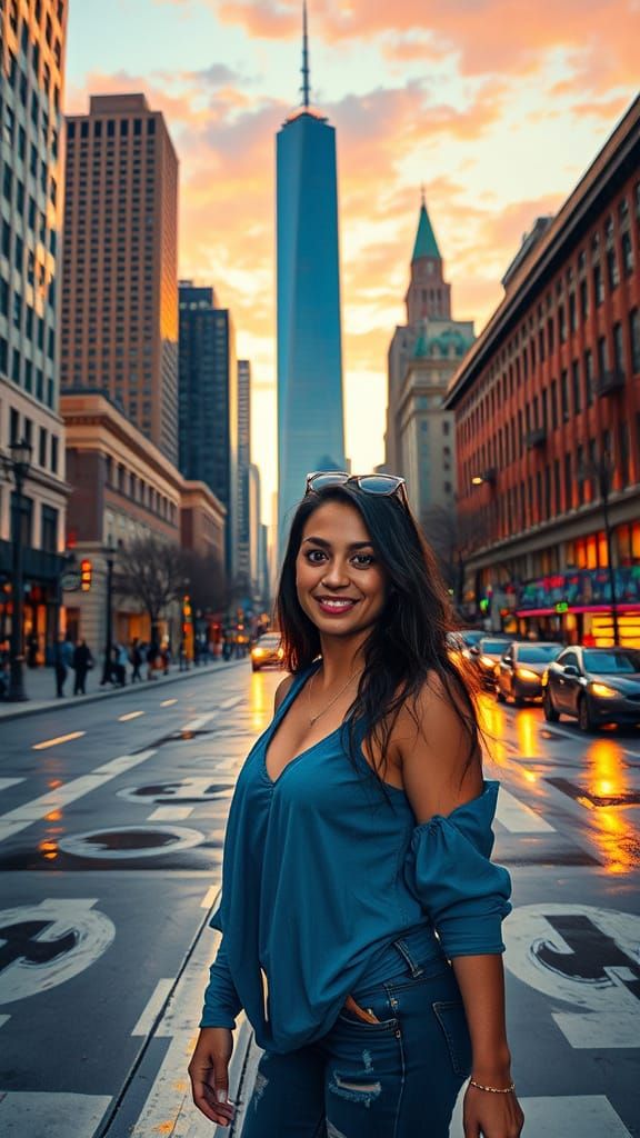 Impressionistic Portrait of Jenna Ortega in City Dusk