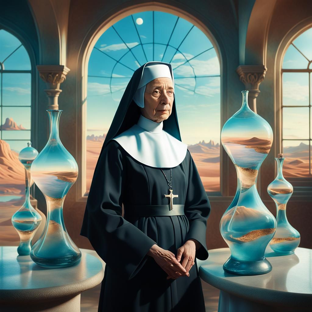 Dreamlike Nun in a Surreal Landscape
