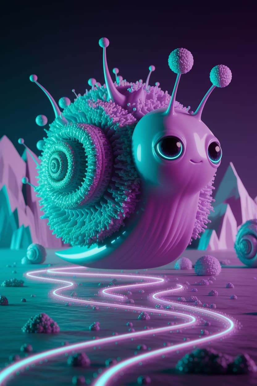 Neon Grey Snailiens in an Enormified Neonstorm