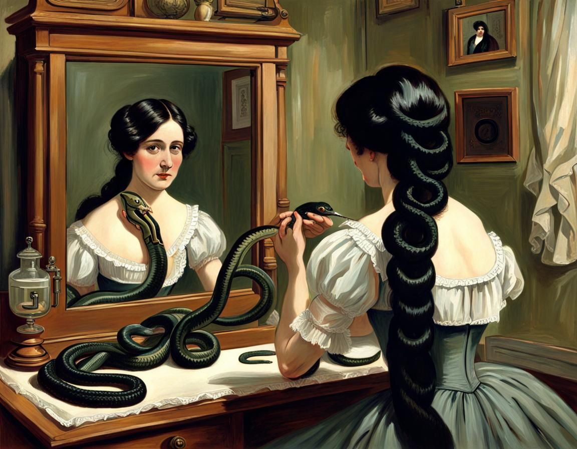 Victorian Woman and Serpent Reflection