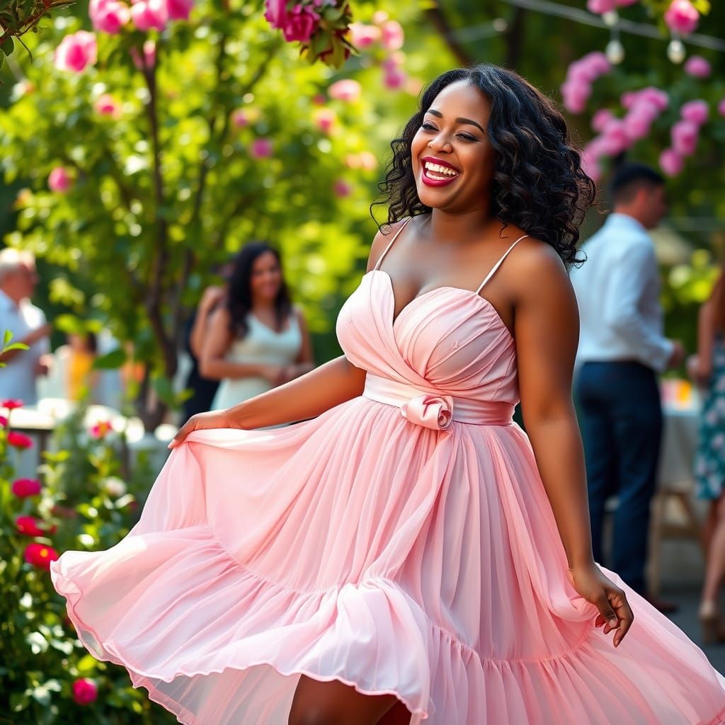 Joyful Woman Dancing in Springtime Garden