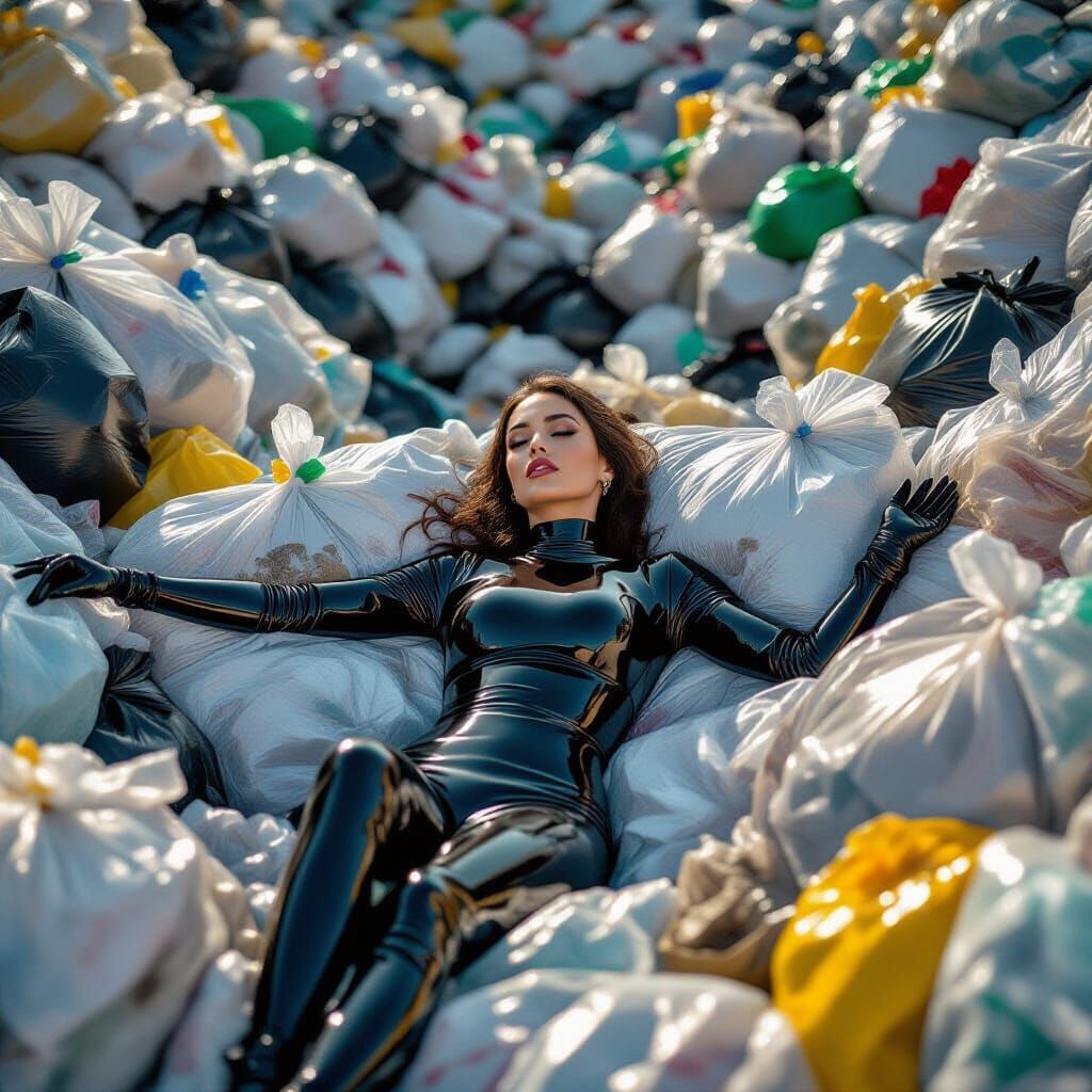 Woman in Latex in a Garbage Pit: Professional Photography