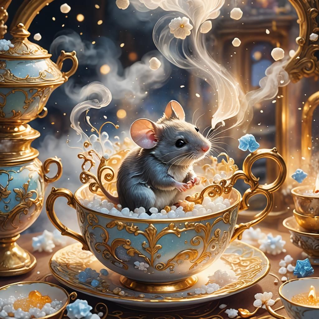 Mouse in Teacup: Whimsical Fantasy Art