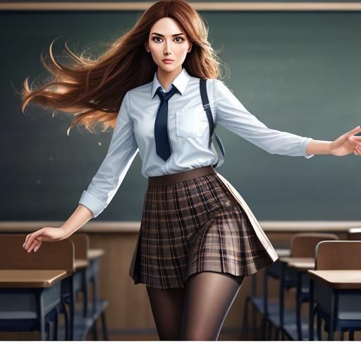 Teacher in School Uniform Walking in Classroom