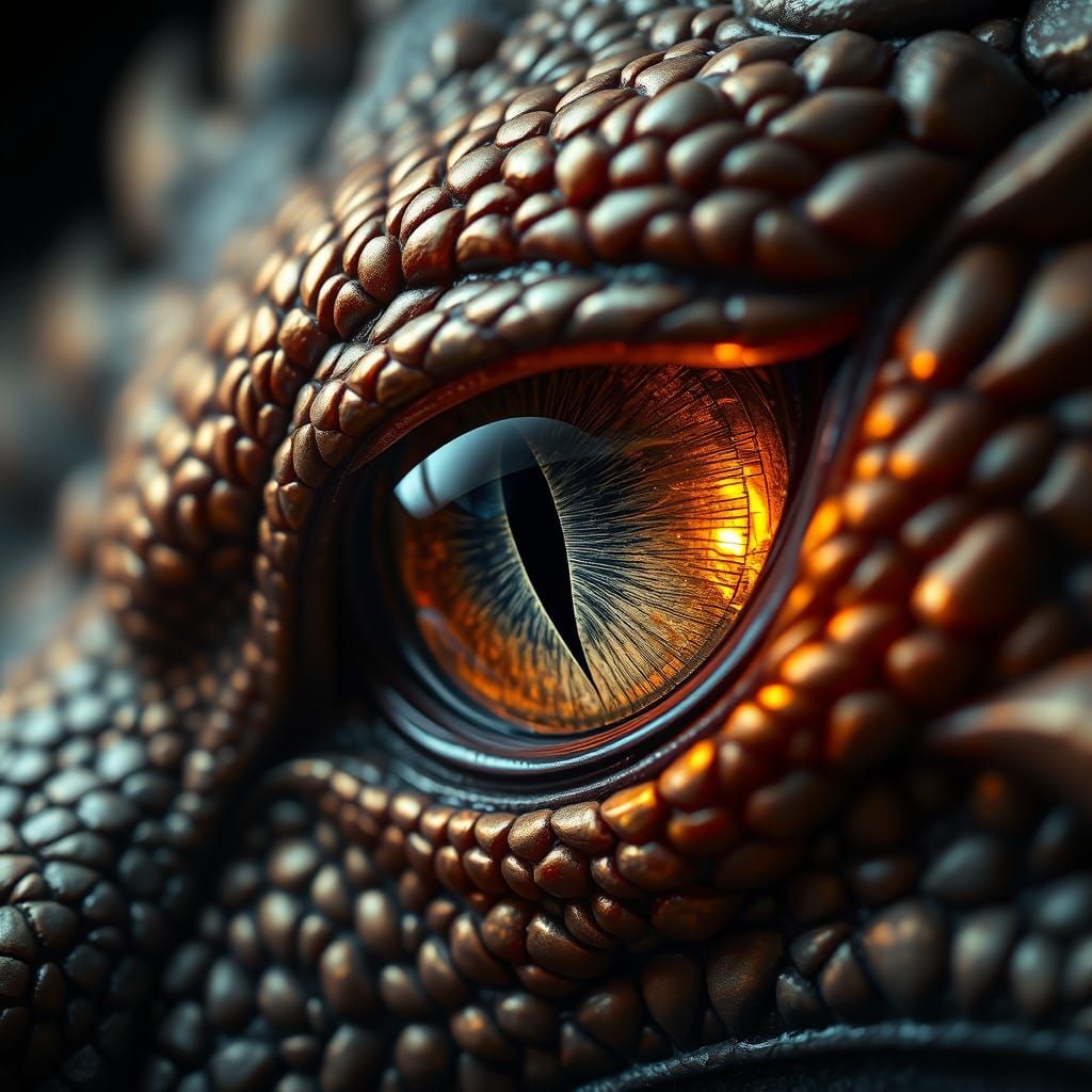 Hyperrealistic Dragon Eye in Moody, Atmospheric Style