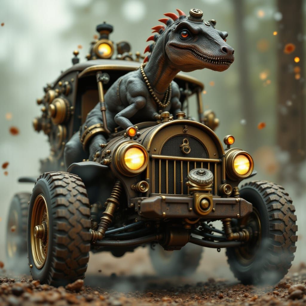 Steampunk Dinosaur Wrangler in Bauhaus Style
