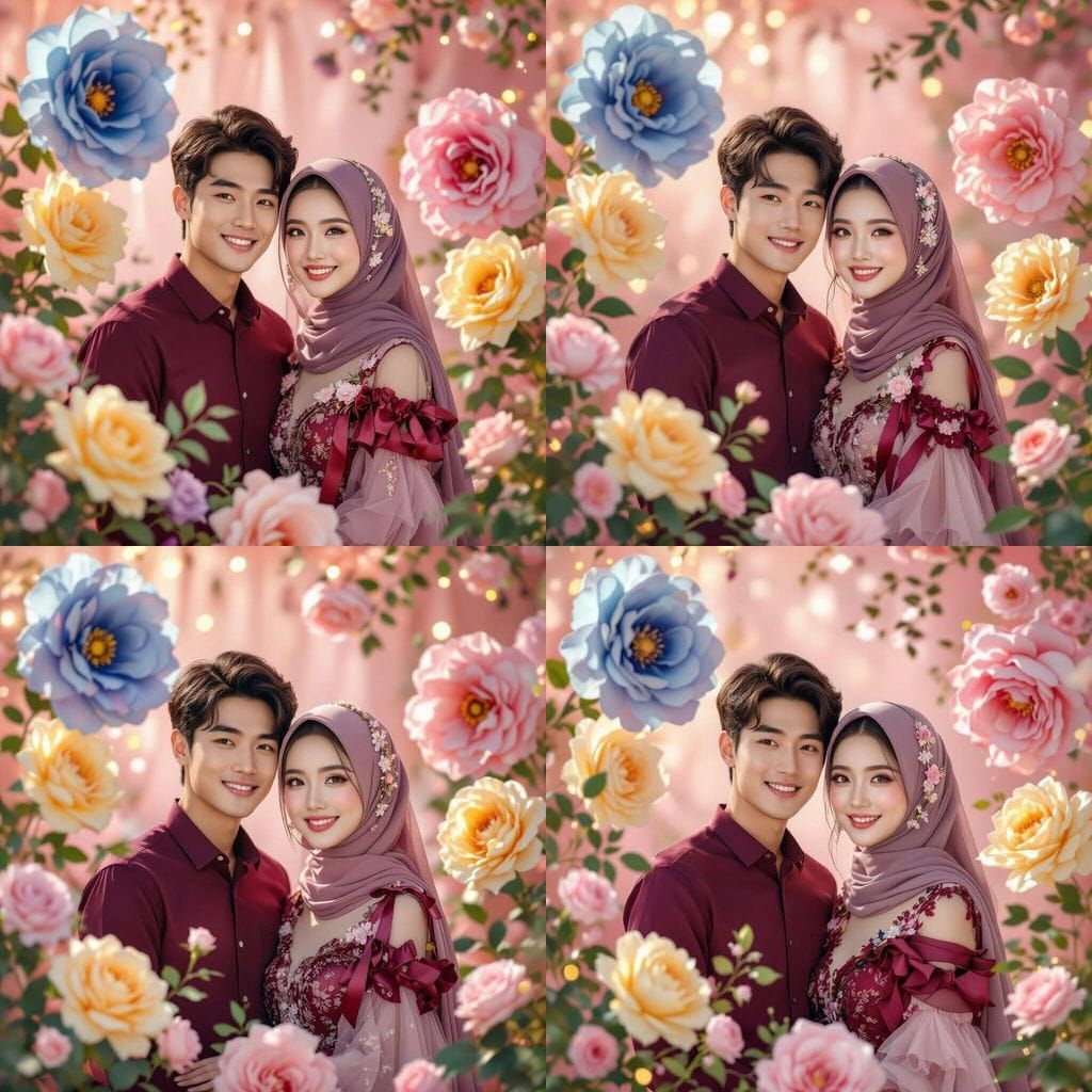 Loving Couple in Dreamy Pink Theme Portrait