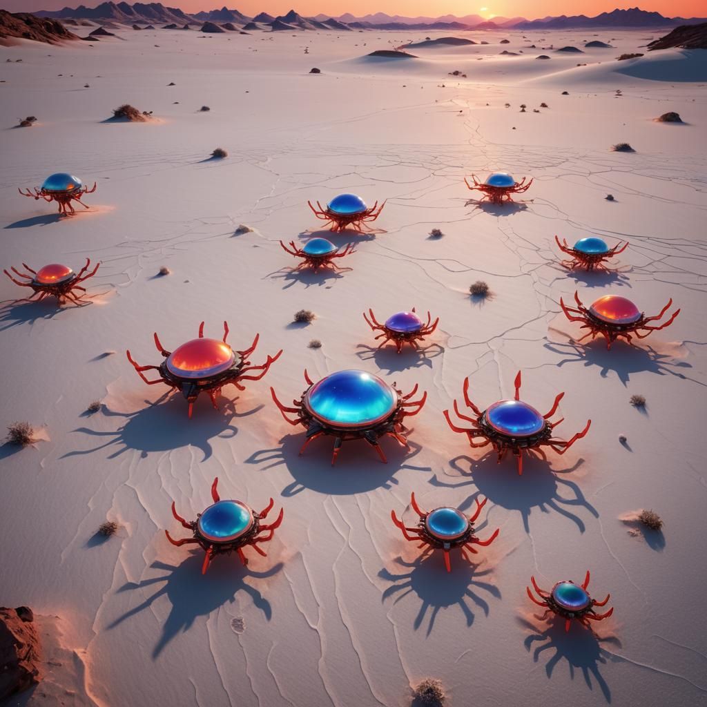 Alien Drones Hovering Over Crystal Desert