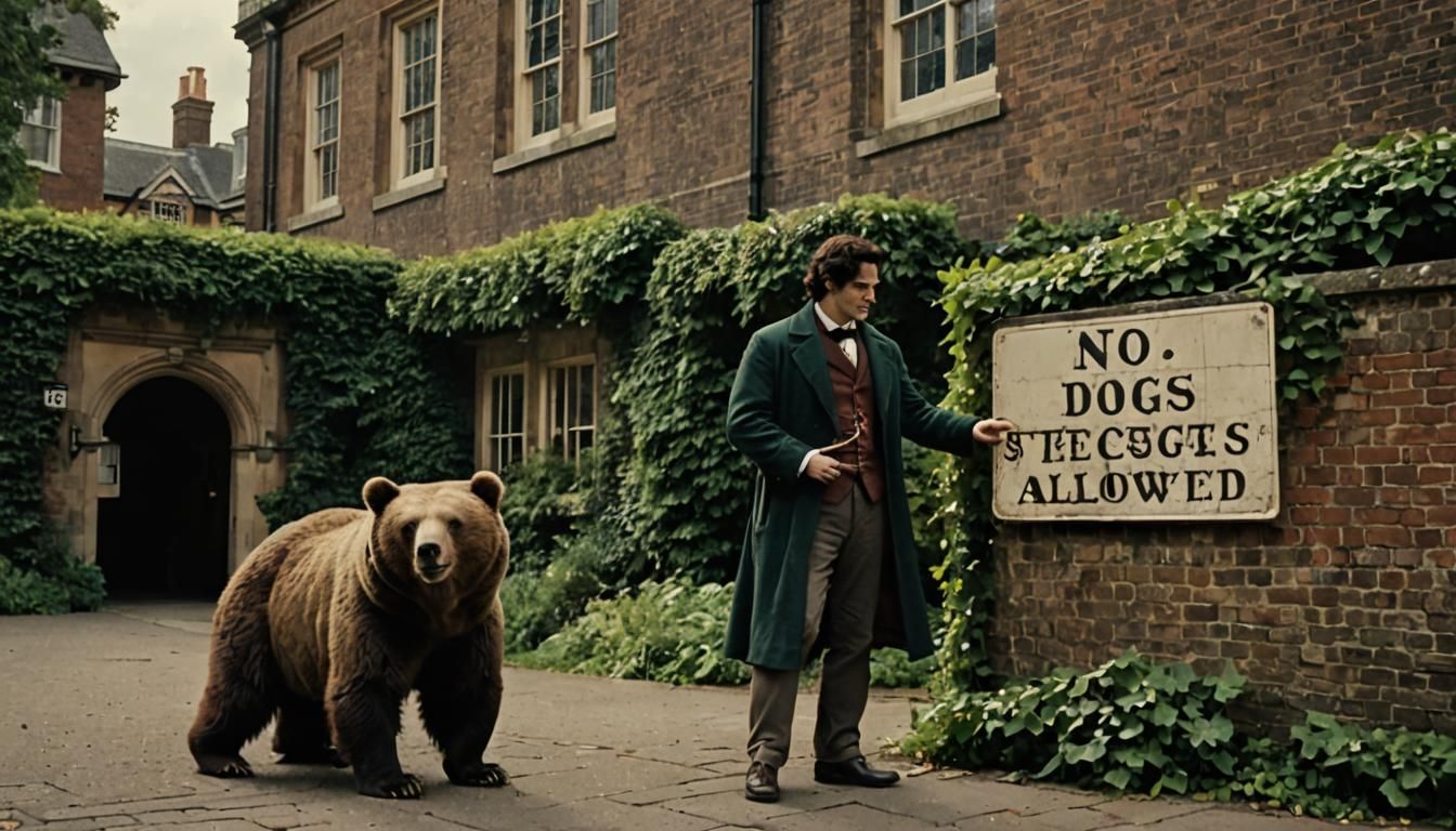Lord Byron with his pet bear in 1807 when Cambridge College forbade pet dogs on campus