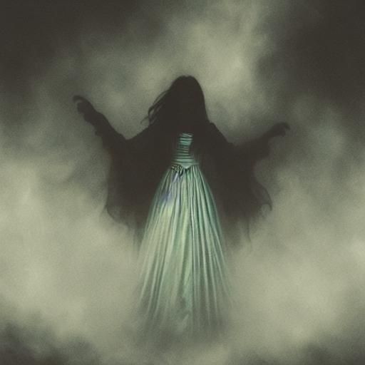 Haunting Witch Woman in Eerie Winter Landscape